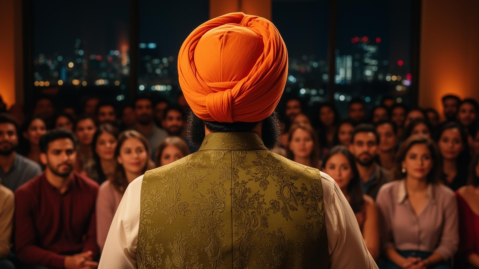 Roop speaking to an audience